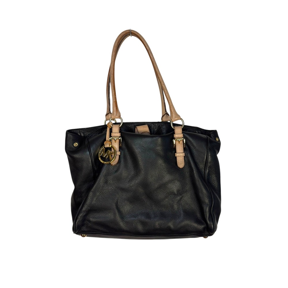 Michael Kors Pebbled Leather Tote Bag Black Tan Gold Hardware Professional Chic